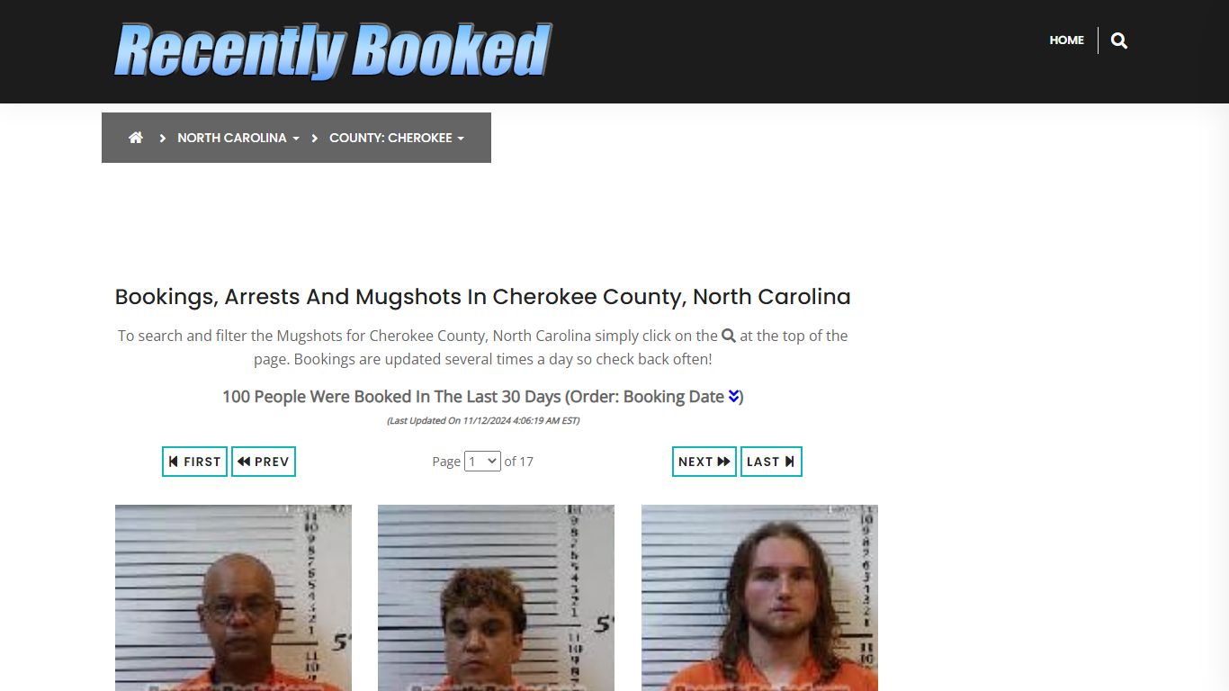 Bookings, Arrests and Mugshots in Cherokee County, North Carolina